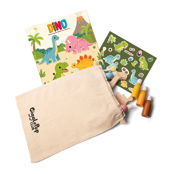 Wooden Dino Set, Activity Book & Sticker Set