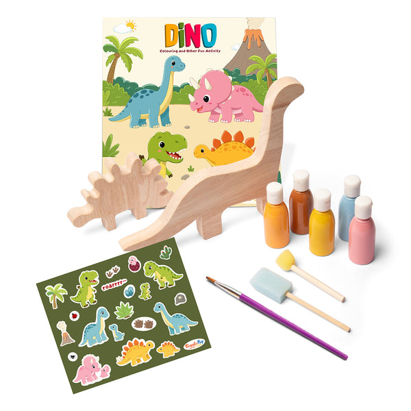 Wooden Dino Set, Activity Book & Sticker Set