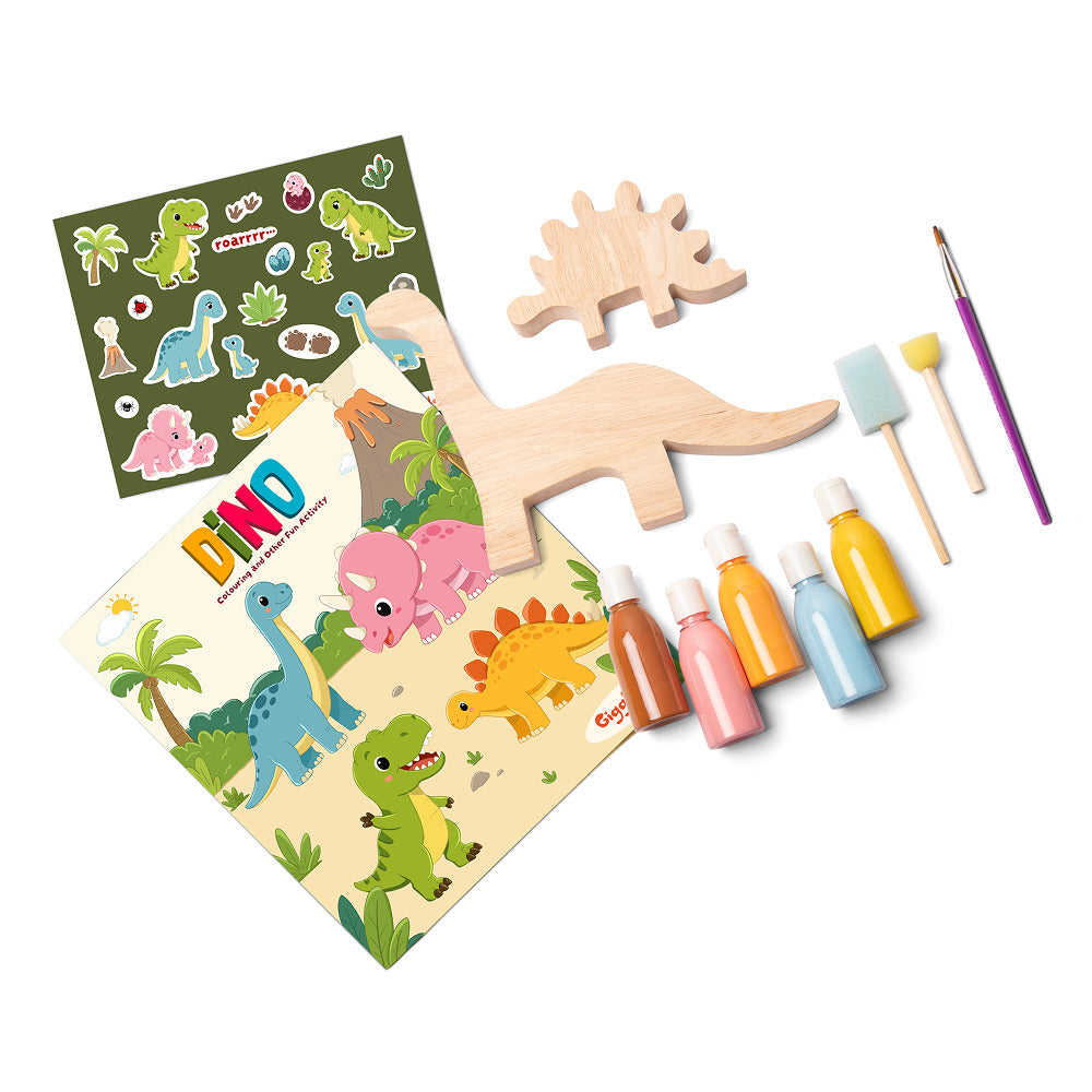 Wooden Dino Set, Activity Book & Sticker Set