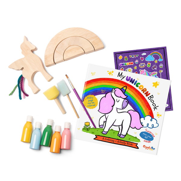 Wooden Unicorn Set, Activity Book & Sticker Set