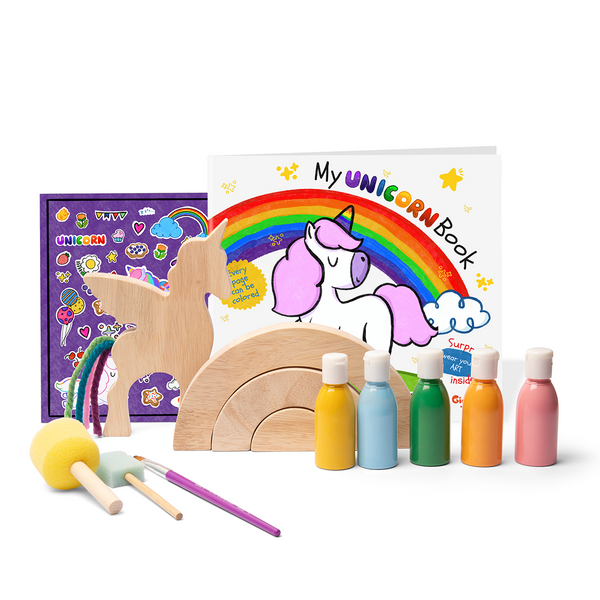 Wooden Unicorn Set, Activity Book & Sticker Set